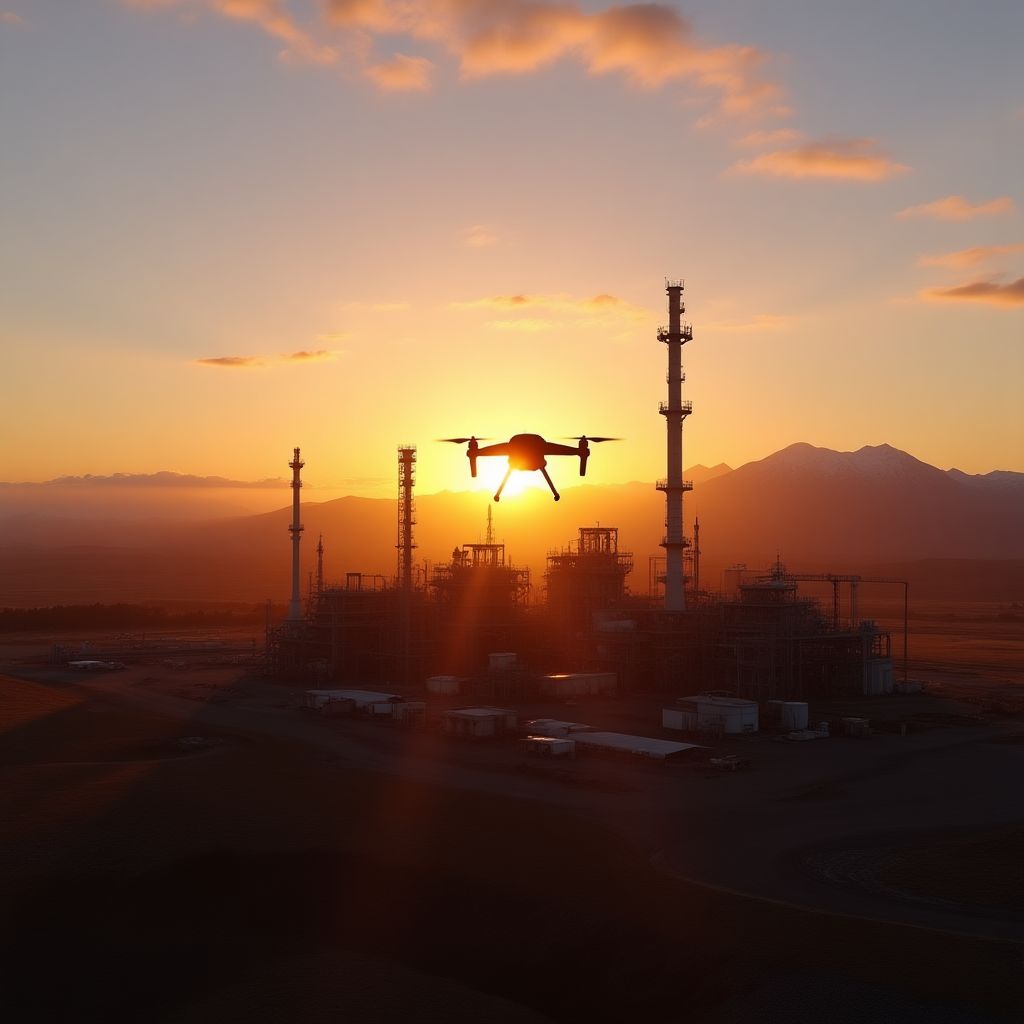 Vista aérea de una planta de procesamiento de gas en Neuquén