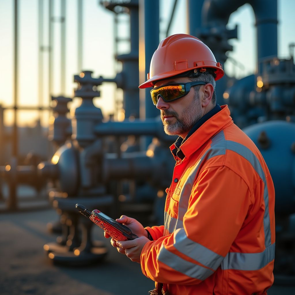 Trabajador inspeccionando un pozo de fracking